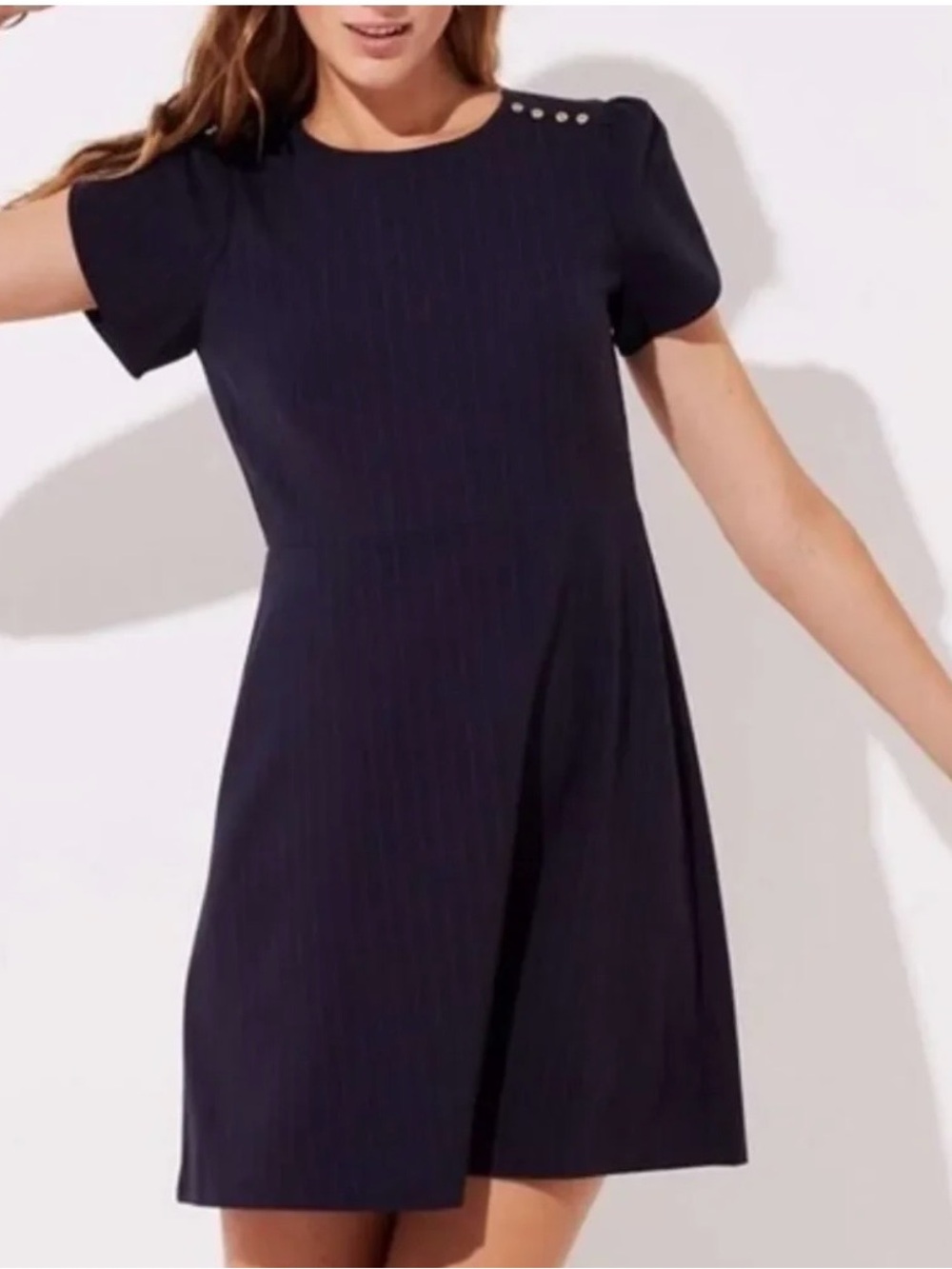LOFT Navy Short Sleeve Mini Dress with Shoulder Buttons